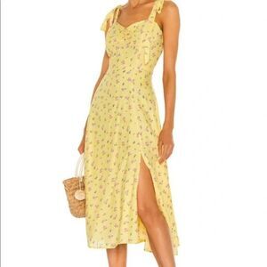 Bardot Midi Yellow Floral Bow Tie Spring Dress, size 8